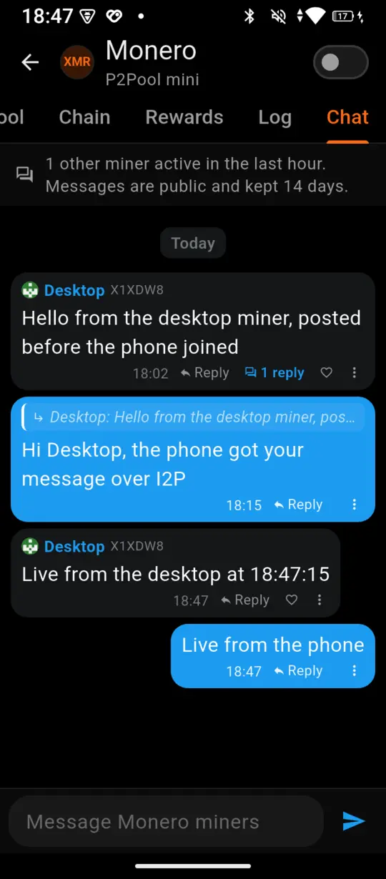 The same chat room on an Android phone